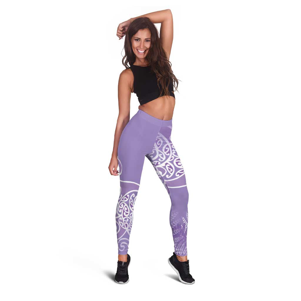 Aotearoa Maori Koru Curves Leggings Silver Ferns - Amethyst