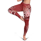Aotearoa Maori Koru Curves Leggings Silver Ferns - Crimson Red