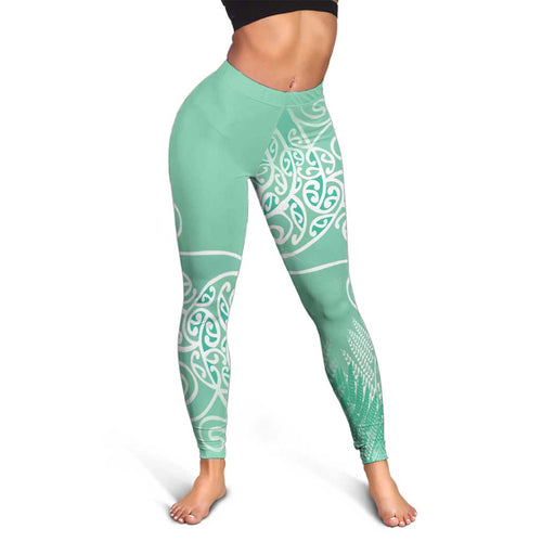 Aotearoa Maori Koru Curves Leggings Silver Ferns - Mint