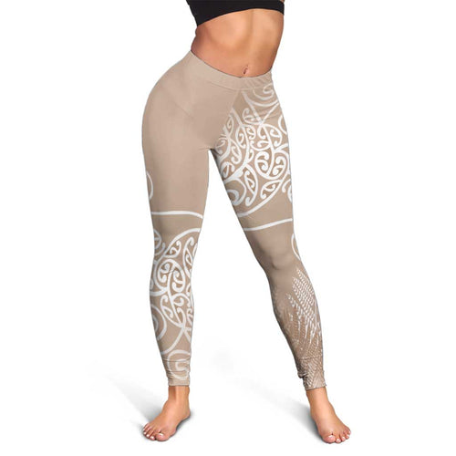 Aotearoa Maori Koru Curves Leggings Silver Ferns - Mocha