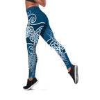 Aotearoa Maori Koru Curves Leggings Silver Ferns - Navy Blue