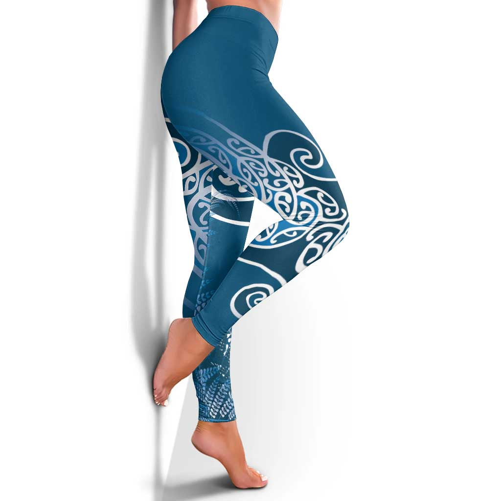 Aotearoa Maori Koru Curves Leggings Silver Ferns - Navy Blue