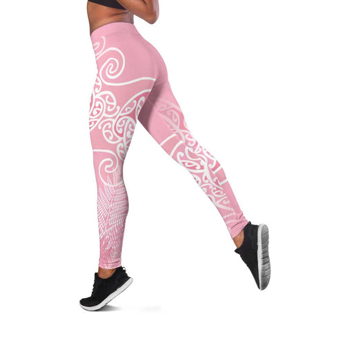Aotearoa Maori Koru Curves Leggings Silver Ferns - Rose Pink