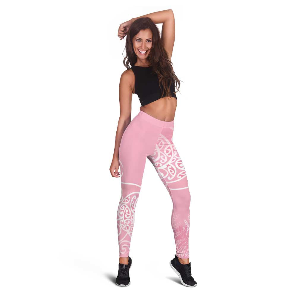 Aotearoa Maori Koru Curves Leggings Silver Ferns - Rose Pink