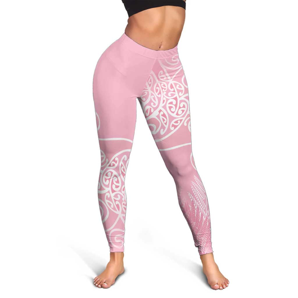 Aotearoa Maori Koru Curves Leggings Silver Ferns - Rose Pink