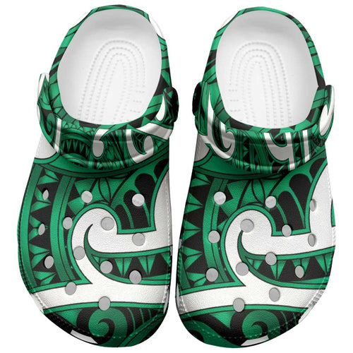 Aotearoa Maori Kowhaiwhai Clogs Shoes Kakariki Puhoro and Patiki