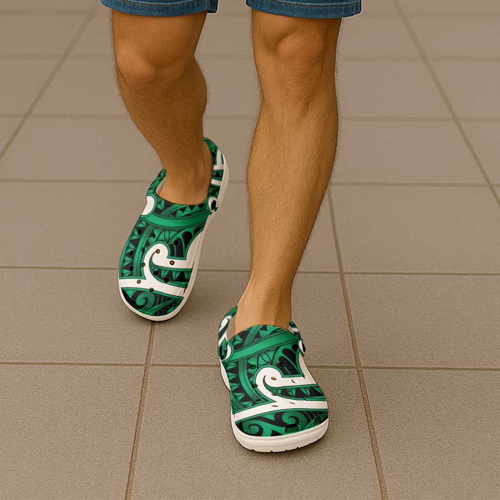 Aotearoa Maori Kowhaiwhai Clogs Shoes Kakariki Puhoro and Patiki