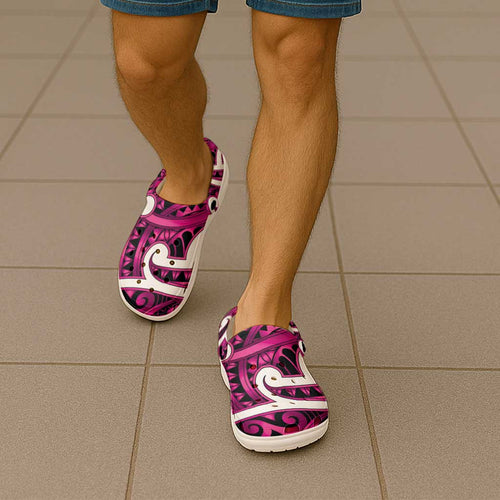 Aotearoa Maori Kowhaiwhai Clogs Shoes Mawhero Puhoro and Patiki