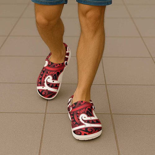 Aotearoa Maori Kowhaiwhai Clogs Shoes Whero Puhoro and Patiki