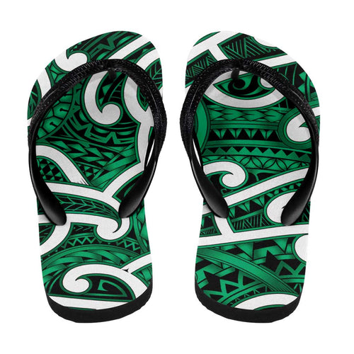 Aotearoa Maori Kowhaiwhai Flip Flops Kakariki Puhoro and Patiki