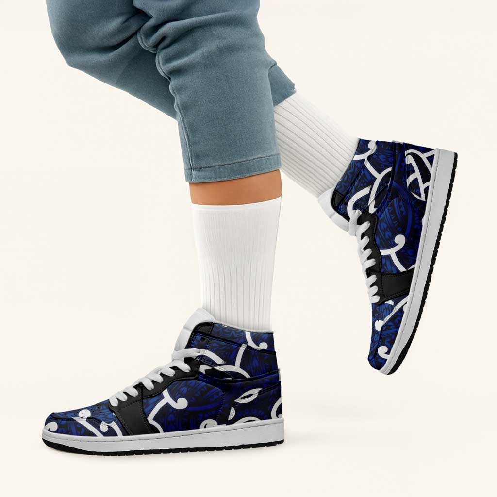 Aotearoa Maori Kowhaiwhai High Sneakers AJ1 Kikorangi Puhoro and Patiki