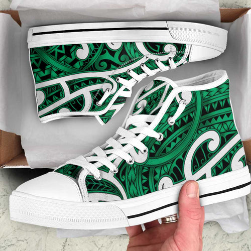 Aotearoa Maori Kowhaiwhai High Top Shoes Kakariki Puhoro and Patiki