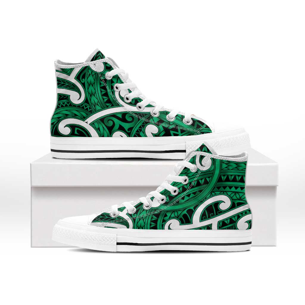 Aotearoa Maori Kowhaiwhai High Top Shoes Kakariki Puhoro and Patiki