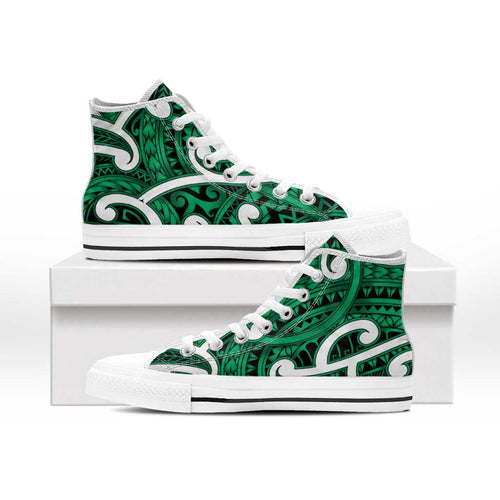 Aotearoa Maori Kowhaiwhai High Top Shoes Kakariki Puhoro and Patiki