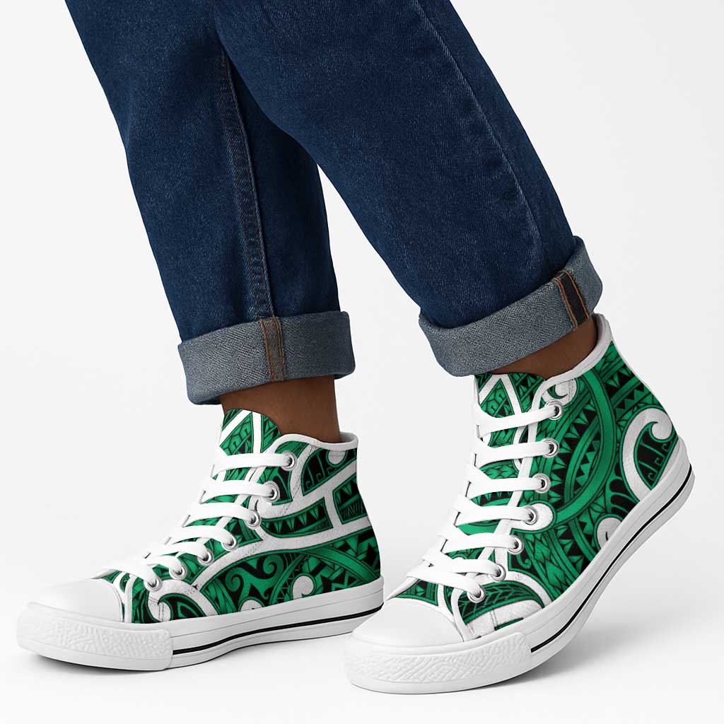 Aotearoa Maori Kowhaiwhai High Top Shoes Kakariki Puhoro and Patiki