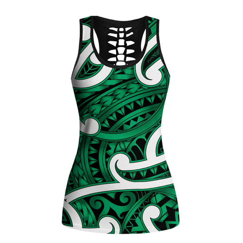 Aotearoa Maori Kowhaiwhai Hollow Tank Top Kakariki Puhoro and Patiki