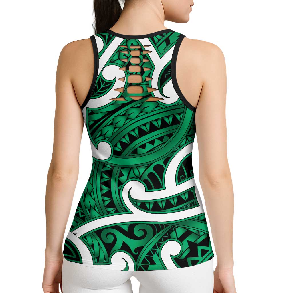 Aotearoa Maori Kowhaiwhai Hollow Tank Top Kakariki Puhoro and Patiki