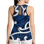 Aotearoa Maori Kowhaiwhai Hollow Tank Top Kikorangi Puhoro and Patiki