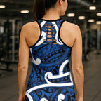 Aotearoa Maori Kowhaiwhai Hollow Tank Top Kikorangi Puhoro and Patiki
