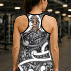 Aotearoa Maori Kowhaiwhai Hollow Tank Top Kiwikiwi Puhoro and Patiki