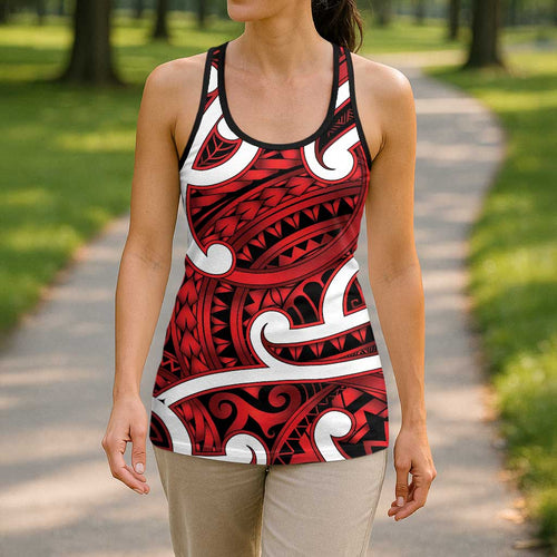Aotearoa Maori Kowhaiwhai Hollow Tank Top Whero Puhoro and Patiki