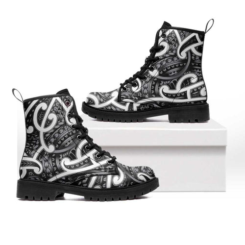 Aotearoa Maori Kowhaiwhai Leather Boots Kiwikiwi Puhoro and Patiki