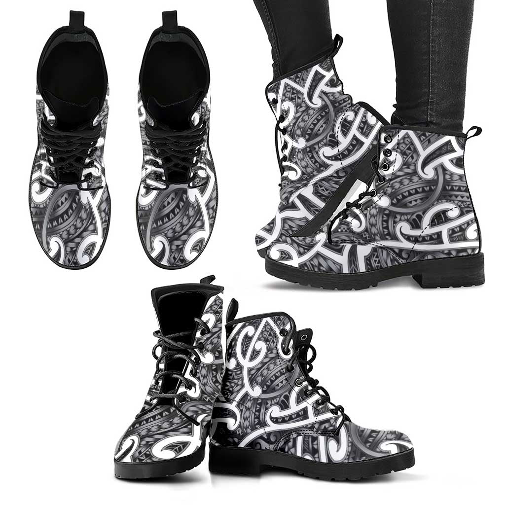 Aotearoa Maori Kowhaiwhai Leather Boots Kiwikiwi Puhoro and Patiki