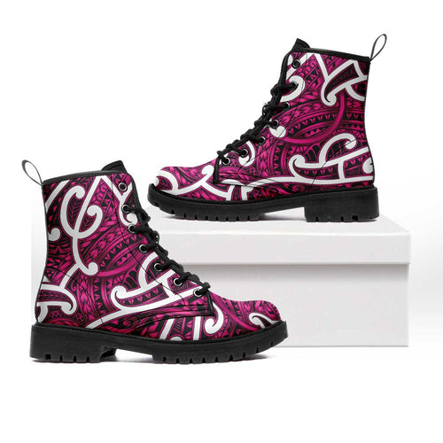 Aotearoa Maori Kowhaiwhai Leather Boots Mawhero Puhoro and Patiki