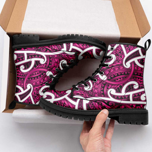 Aotearoa Maori Kowhaiwhai Leather Boots Mawhero Puhoro and Patiki