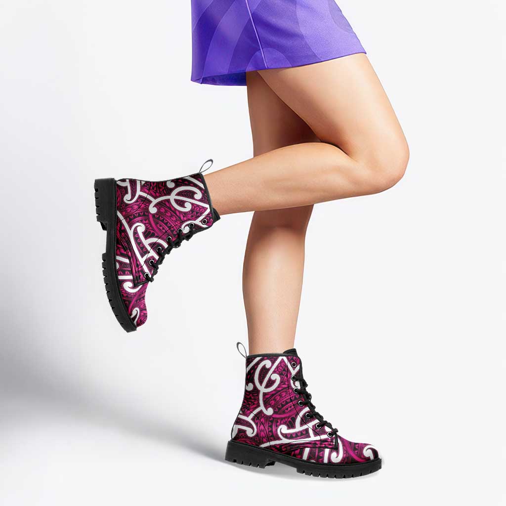 Aotearoa Maori Kowhaiwhai Leather Boots Mawhero Puhoro and Patiki