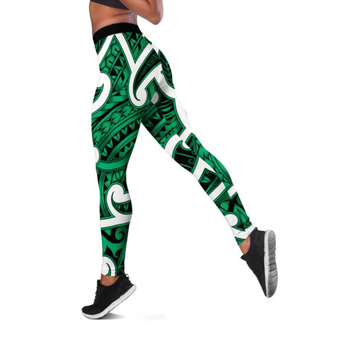 Aotearoa Maori Kowhaiwhai Leggings Kakariki Puhoro and Patiki