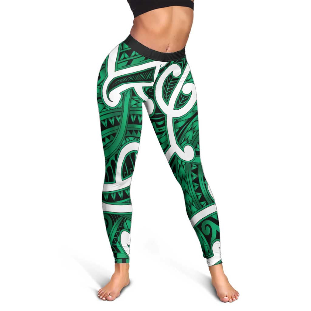 Aotearoa Maori Kowhaiwhai Leggings Kakariki Puhoro and Patiki