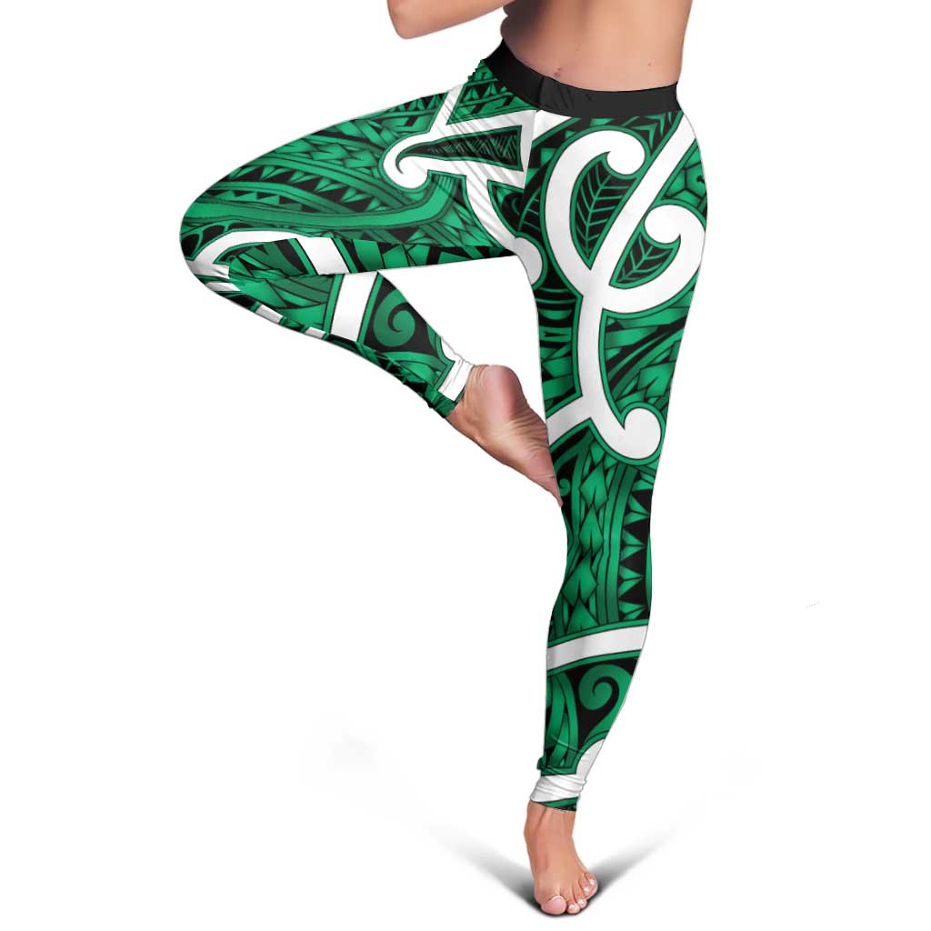 Aotearoa Maori Kowhaiwhai Leggings Kakariki Puhoro and Patiki