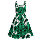 Aotearoa Maori Kowhaiwhai Midi Dress Kakariki Puhoro and Patiki