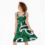 Aotearoa Maori Kowhaiwhai Midi Dress Kakariki Puhoro and Patiki