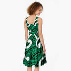 Aotearoa Maori Kowhaiwhai Midi Dress Kakariki Puhoro and Patiki