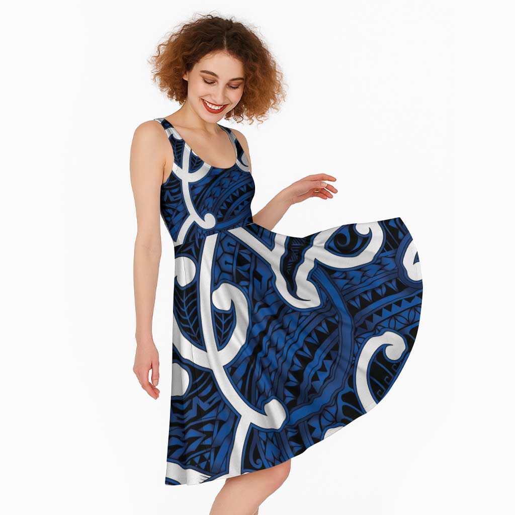 Aotearoa Maori Kowhaiwhai Midi Dress Kikorangi Puhoro and Patiki