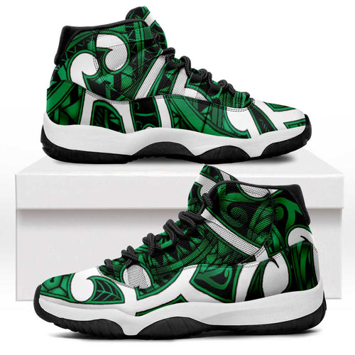 Aotearoa Maori Kowhaiwhai Sneakers J11 Kakariki Puhoro and Patiki