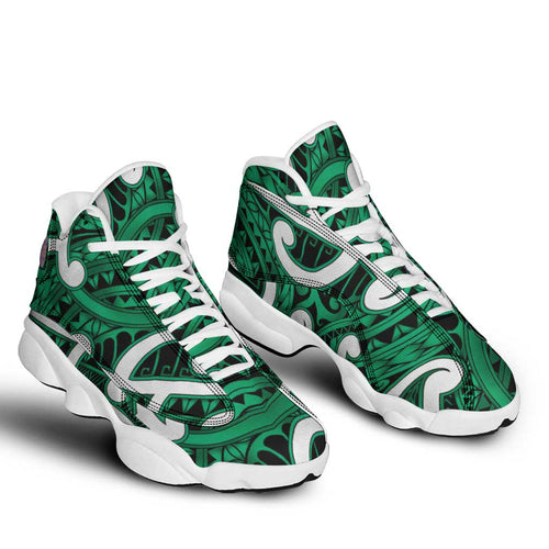Aotearoa Maori Kowhaiwhai Sneakers J13 Kakariki Puhoro and Patiki