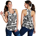 Aotearoa Maori Kowhaiwhai Women Racerback Tank Kiwikiwi Puhoro and Patiki