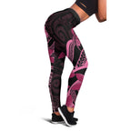 Aotearoa Maori Leggings Pink Fern Ribbons on Black - Aussie Hoodie
