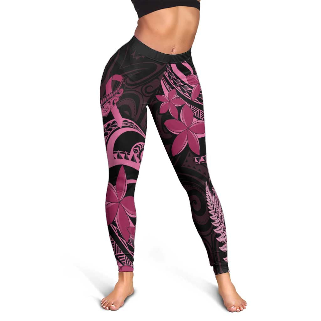 Aotearoa Maori Leggings Pink Fern Ribbons on Black - Aussie Hoodie