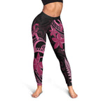 Aotearoa Maori Leggings Pink Fern Ribbons on Black - Aussie Hoodie