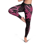 Aotearoa Maori Leggings Pink Fern Ribbons on Black - Aussie Hoodie
