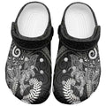 Aotearoa Maori Sea Animals Tribal Clogs Shoes Manta Ray and Shark Moko Pattern Black Color