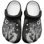Aotearoa Maori Sea Animals Tribal Clogs Shoes Manta Ray and Shark Moko Pattern Black Color