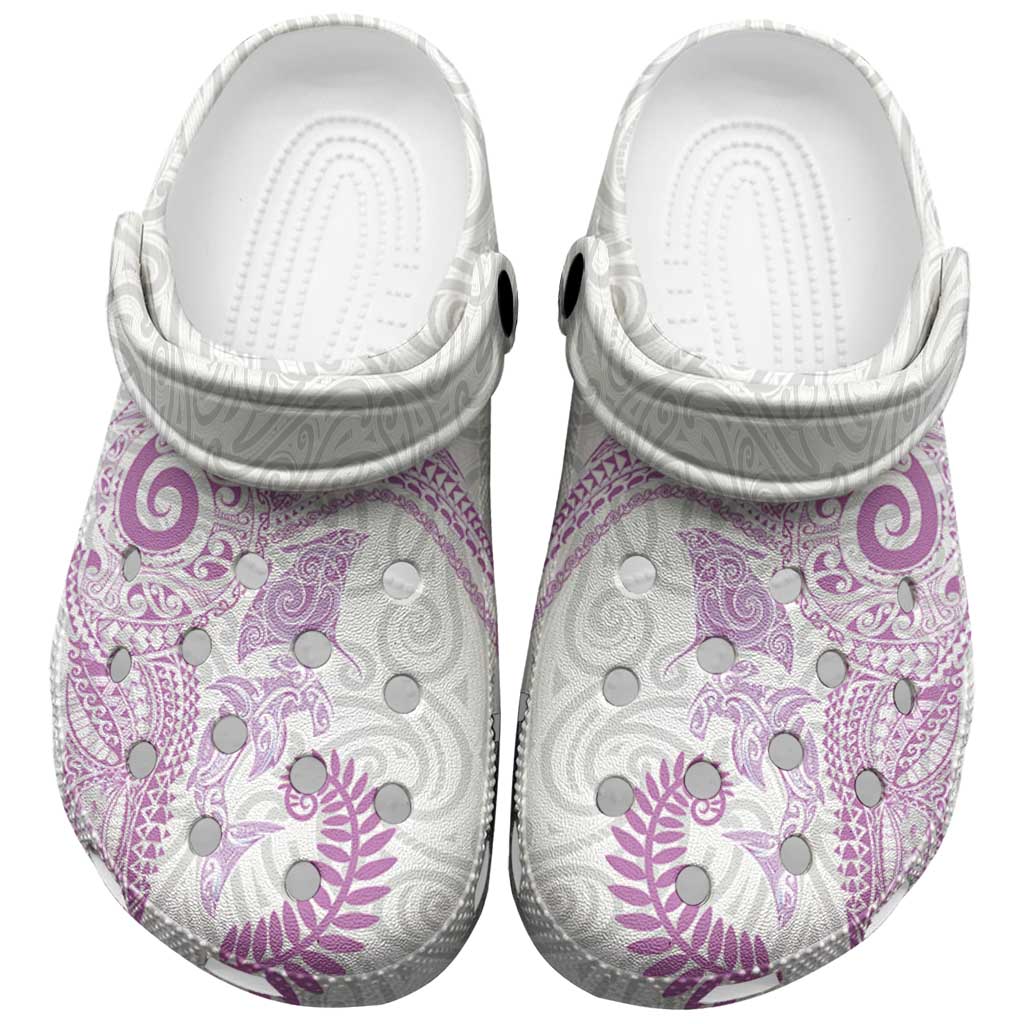 Aotearoa Maori Sea Animals Tribal Clogs Shoes Manta Ray and Shark Moko Pattern Pink Color