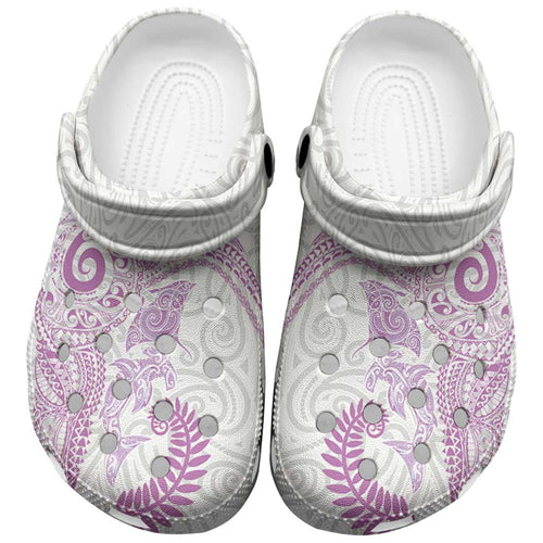 Aotearoa Maori Sea Animals Tribal Clogs Shoes Manta Ray and Shark Moko Pattern Pink Color