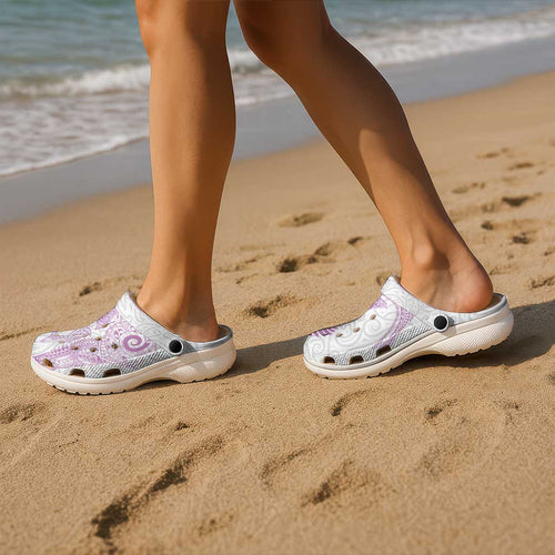 Aotearoa Maori Sea Animals Tribal Clogs Shoes Manta Ray and Shark Moko Pattern Pink Color