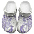 Aotearoa Maori Sea Animals Tribal Clogs Shoes Manta Ray and Shark Moko Pattern Purple Color